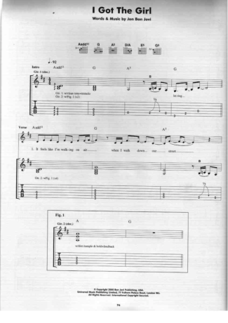 Bon Jovi  score for Guitar