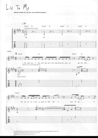 Bon Jovi Lie To Me score for Guitar