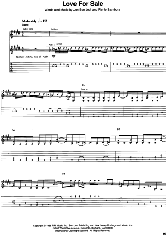 Bon Jovi  score for Guitar