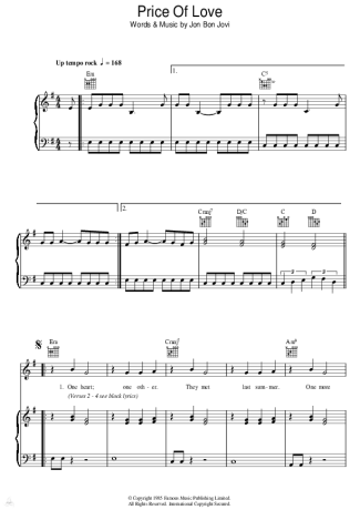 Bon Jovi Price Of Love score for Piano