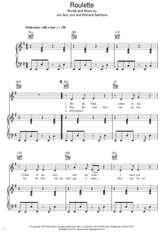 Bon Jovi Roulette score for Piano