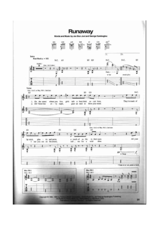 Bon Jovi Runaway score for Guitar
