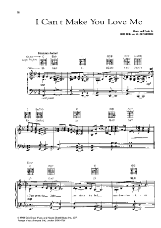 Bonnie Raitt I Can´t Make You Love Me score for Piano