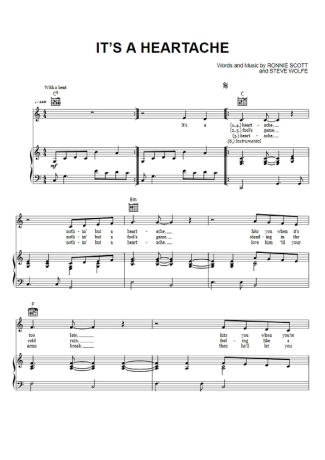 Bonnie Tyler Its A Heartache score for Piano