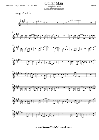 Bread Guitar Man score for Tenor Saxophone Soprano (Bb)