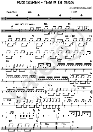 Bruce Dickinson - Tears Of The Dragon - Sheet Music For Drums