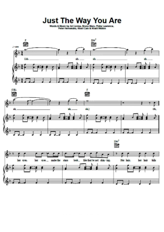 Bruno Mars Just The Way You Are score for Piano