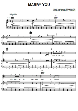 Bruno Mars Marry You (V2) score for Piano