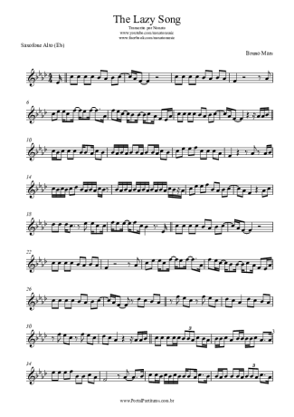 Bruno Mars The Lazy Song score for Alto Saxophone