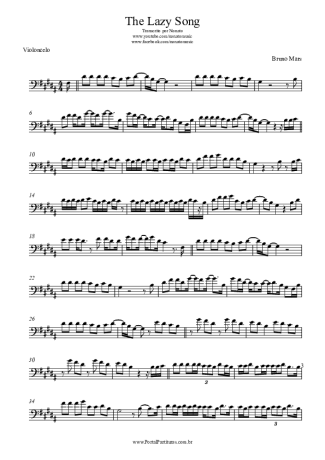 Bruno Mars The Lazy Song score for Cello