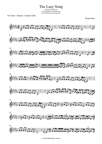 Bruno Mars The Lazy Song score for Clarinet (Bb)
