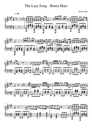 Bruno Mars The Lazy Song score for Piano