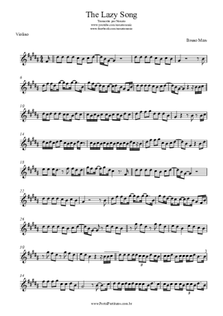 Bruno Mars The Lazy Song score for Violin