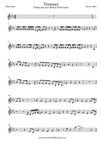 Bruno Mars Treasure score for Harmonica