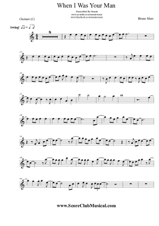 Bruno Mars When I Was Your Man score for Clarinet (C)