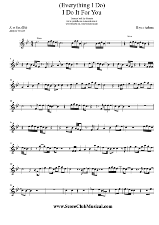 Bryan Adams I Do It For You (Everything I Do) score for Saxofone Alto (Eb)