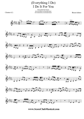 Bryan Adams  score for Clarinet (C)