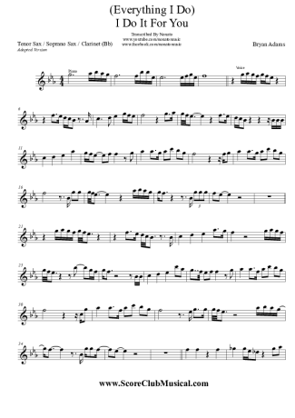 Bryan Adams  score for Tenor Saxophone Soprano (Bb)