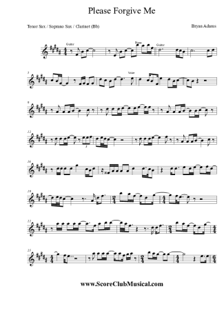 Bryan Adams Please Forgive Me score for Clarinet (Bb)