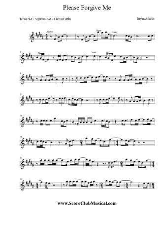 Bryan Adams Please Forgive Me score for Clarinet (Bb)