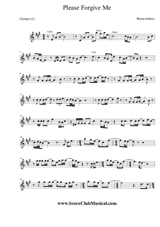 Bryan Adams Please Forgive Me score for Clarinet (C)