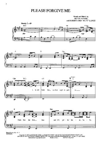 Bryan Adams Please Forgive Me score for Piano