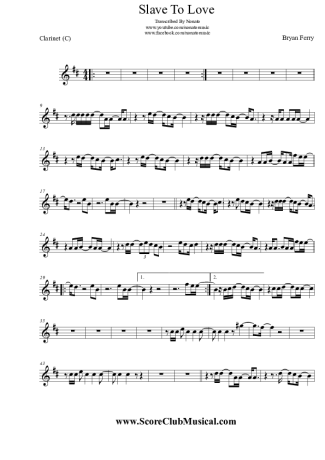 Bryan Ferry Slave To Love score for Clarinet (C)