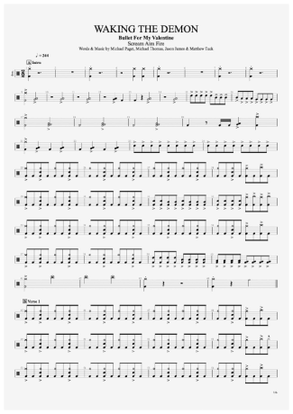 Bullet For My Valentine  score for Drums