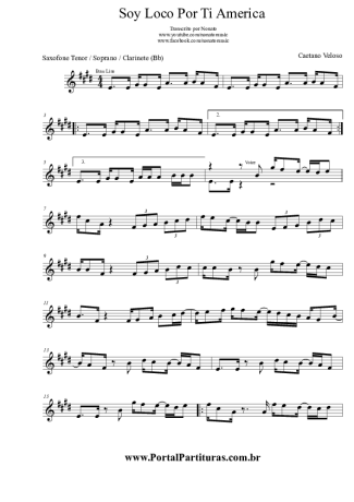 Caetano Veloso Soy Loco Por Ti America score for Clarinet (Bb)