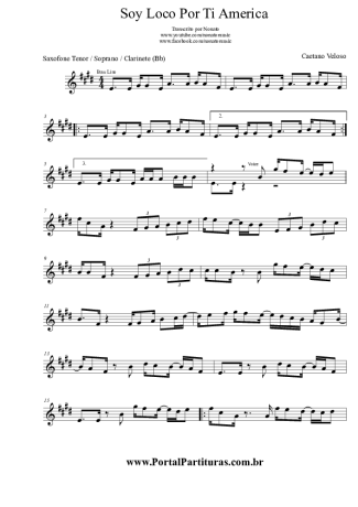 Caetano Veloso  score for Clarinet (Bb)