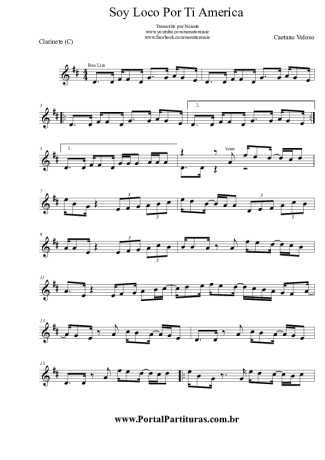Caetano Veloso Soy Loco Por Ti America score for Clarinet (C)