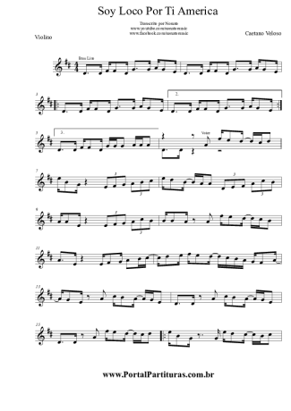 Caetano Veloso Soy Loco Por Ti America score for Violin