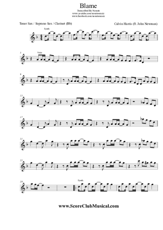 Calvin Harris Blame (ft. John Newman) score for Clarinet (Bb)
