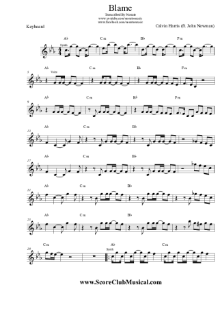Calvin Harris Blame (ft. John Newman) score for Keyboard