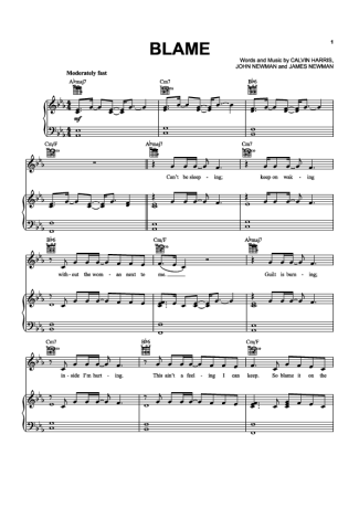 Calvin Harris Blame score for Piano