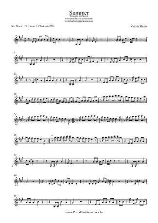 Calvin Harris Summer score for Clarinet (Bb)