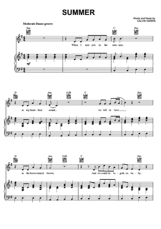 Calvin Harris Summer score for Piano