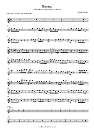 Camila Cabello Havana score for Tenor Saxophone Soprano (Bb)