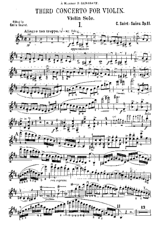 Camille Saint-Saens Violin Concerto 3 score for Violin