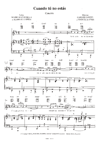 Carlos Gardel Cuando Tú No Estás score for Piano