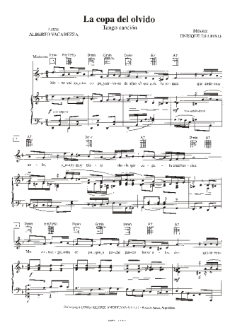 Carlos Gardel La Copa Del Olvido score for Piano