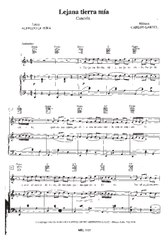Carlos Gardel Lejana Tierra Mía score for Piano