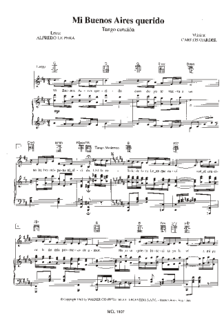 Carlos Gardel Mi Buenos Aires Querido score for Piano