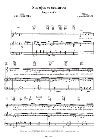 Carlos Gardel Sus Ojos Se Cerraron score for Piano