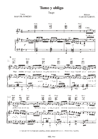 Carlos Gardel Tomo Y Obligo score for Piano