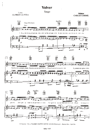 Carlos Gardel Volver score for Piano