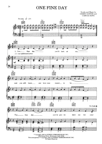 Carole King One Fine Day score for Piano