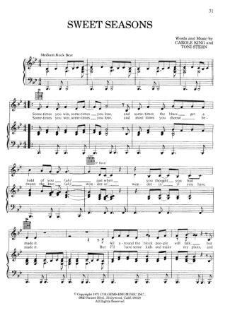 Carole King Sweet Seasons score for Piano