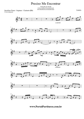 Cartola Preciso Me Encontrar score for Tenor Saxophone Soprano (Bb)
