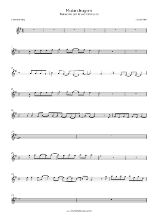 Cássia Eller Malandragem score for Clarinet (Bb)